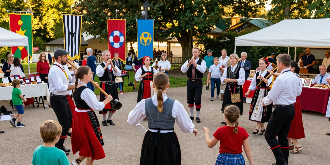 Engaging scene of m98 ทางเข้า during a Breton cultural event, showcasing traditional music and dance at Park du Thabor.